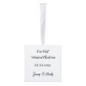 最初のパーソナライズされたクリ結婚したスマス装飾 キューブオーナメント (右)