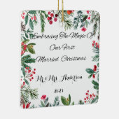 最初のパーソナライズされたクリ結婚したスマス装飾 セラミックオーナメント (右)