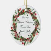 最初のパーソナライズされたクリ結婚したスマス装飾 セラミックオーナメント (右)