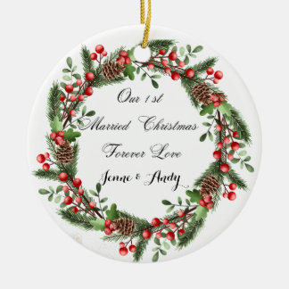 最初のパーソナライズされたクリ結婚したスマス装飾 セラミックオーナメント