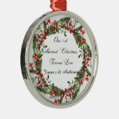 最初のパーソナライズされたクリ結婚したスマス装飾 メタルオーナメント (右)