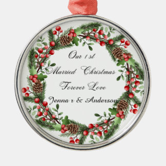 最初のパーソナライズされたクリ結婚したスマス装飾 メタルオーナメント