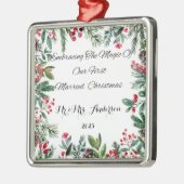 最初のパーソナライズされたクリ結婚したスマス装飾 メタルオーナメント (左)