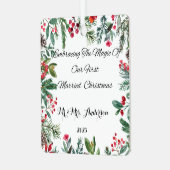 最初のパーソナライズされたクリ結婚したスマス装飾 メタルオーナメント (正面左)