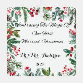 最初のパーソナライズされたクリ結婚したスマス装飾 メタルオーナメント (正面)