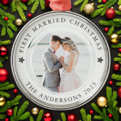 最初のパーソナライズされたク結婚したリスマス写真 メタルオーナメント