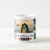 最初のパーソナライズされたバレンタインデー3写真コラージュ コーヒーマグカップ (中央)