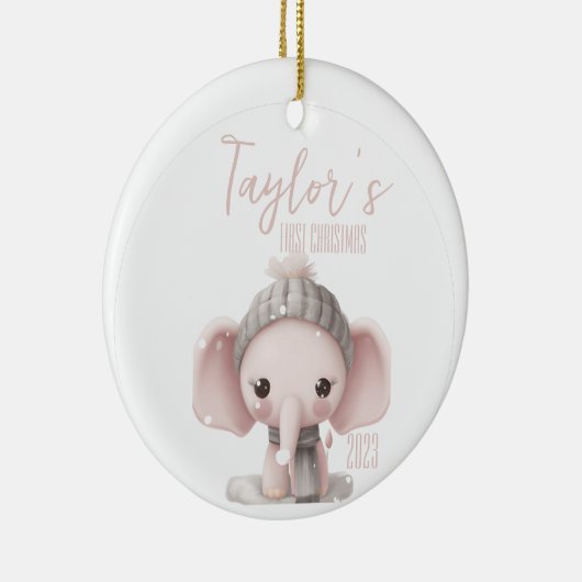 最初のパーソナライズされたベビーゾウのクリスマス セラミックオーナメント (右)