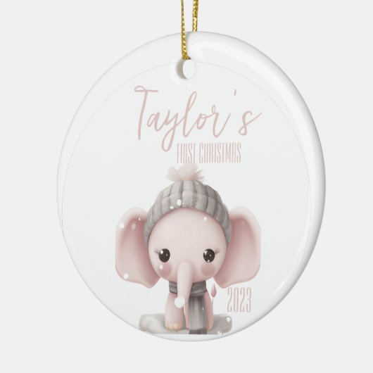 最初のパーソナライズされたベビーゾウのクリスマス セラミックオーナメント (左)