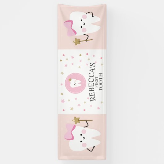 最初のパーソナライズされた歯の女の子のパーティーの装飾。 横断幕 (縦)