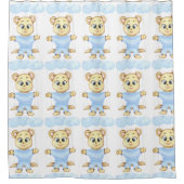 最初のパーソナライズされた誕生日テディベアボーイ シャワーカーテン (正面)