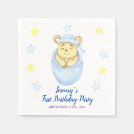 最初のパーソナライズされた誕生日テディベアボーイ スタンダードカクテルナプキン