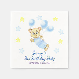 最初のパーソナライズされた誕生日テディベアボーイ スタンダードカクテルナプキン