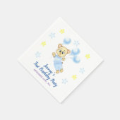最初のパーソナライズされた誕生日テディベアボーイ スタンダードカクテルナプキン (角)