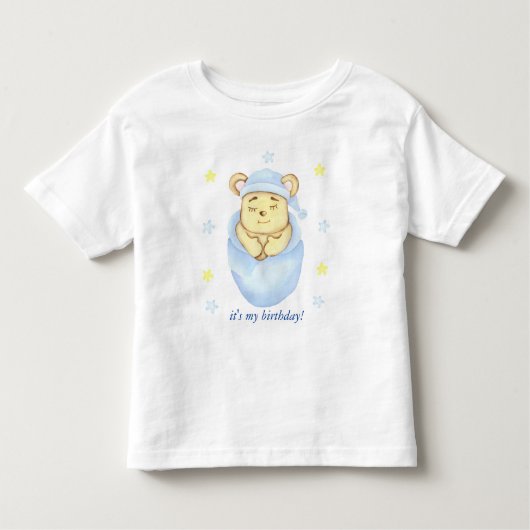 最初のパーソナライズされた誕生日テディベアボーイ トドラーTシャツ (正面)