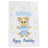 最初のパーソナライズされた誕生日テディベアボーイ ミディアムペーパーバッグ (正面)