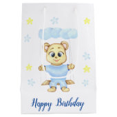 最初のパーソナライズされた誕生日テディベアボーイ ミディアムペーパーバッグ (裏面)