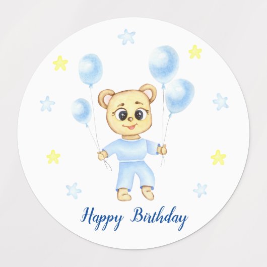 最初のパーソナライズされた誕生日テディベアボーイ ラベル (デザイン2)