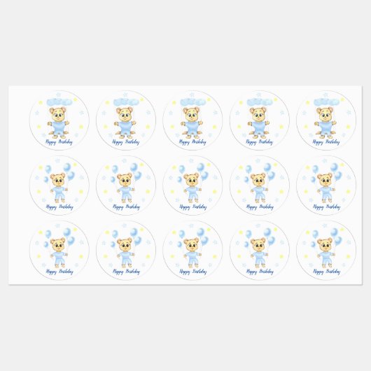 最初のパーソナライズされた誕生日テディベアボーイ ラベル (シート)