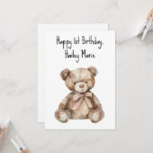 最初のパーソナライズされた誕生日テディベア カード (正面/裏面インサイチュ)
