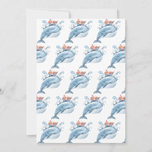 最初のパーソナライズされた誕生日パーティーブルークジラ 招待状 (裏面)