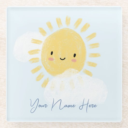 最初のパーソナライズされた誕生日ベイビーシャワーサンシャイン ガラスコースター (正面)