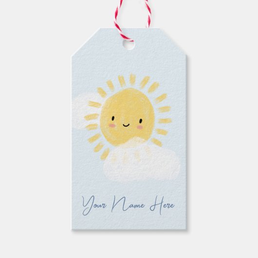 最初のパーソナライズされた誕生日ベイビーシャワーサンシャイン ギフトタグ (正面)
