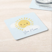 最初のパーソナライズされた誕生日ベイビーシャワーサンシャイン スクエアペーパーコースター (アングル)