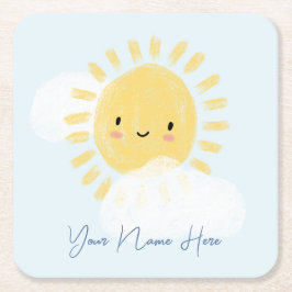 最初のパーソナライズされた誕生日ベイビーシャワーサンシャイン スクエアペーパーコースター