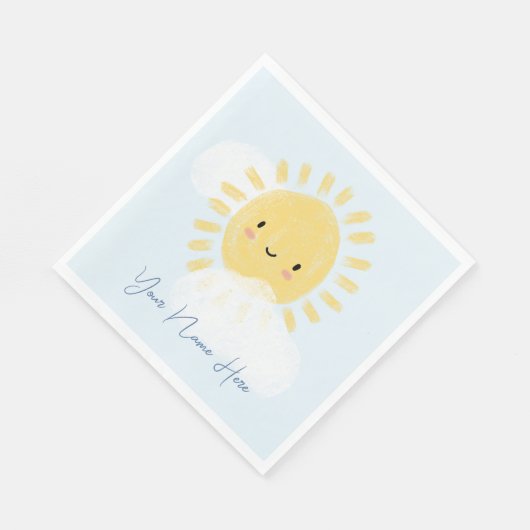 最初のパーソナライズされた誕生日ベイビーシャワーサンシャイン スタンダードランチョンナプキン (角)