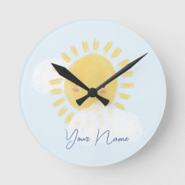 最初のパーソナライズされた誕生日ベイビーシャワーサンシャイン ラウンド壁時計