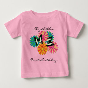 最初のパーソナライズされた誕生日蝶 ベビーTシャツ