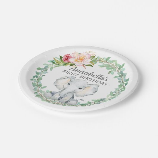 最初のパーソナライズされた誕生日象 ペーパープレート (アングル)