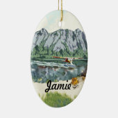 最初のパーソナライズされた魚釣り旅行 セラミックオーナメント (右)