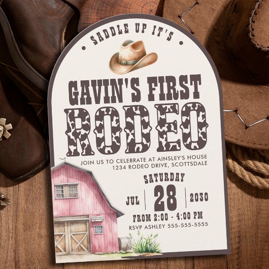 最初のパーソナライズされたRodeo Arched最初の誕生日パーティー 招待状