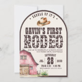 最初のパーソナライズされたRodeo Arched最初の誕生日パーティー 招待状 (正面)