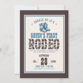 最初のパーソナライズされたRodeo Blue Boys 1st誕生日 招待状 (正面)