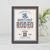 最初のパーソナライズされたRodeo Blue Boys 1st誕生日 招待状 (スタンド正面)