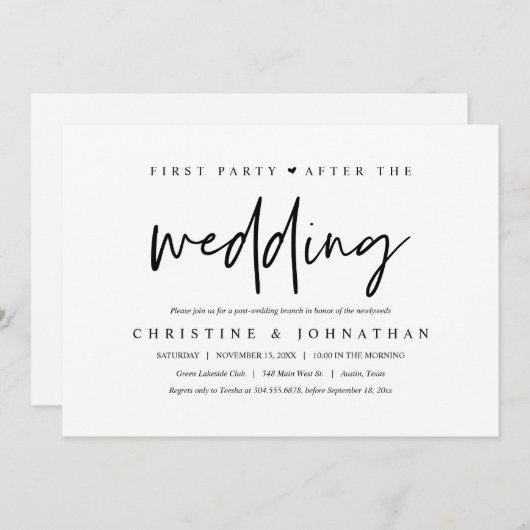 最初のパーティーは、Brunch結婚お祝いの後に 招待状 (正面/裏面)