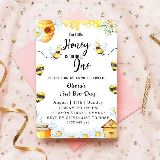 最初のビーデー 私たちのリトルハニーちゃんは1歳のビー 招待状