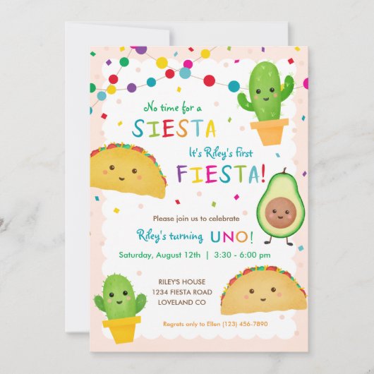 最初のフェスタの誕生日 – シエスタのための時間なし 招待状 (正面)