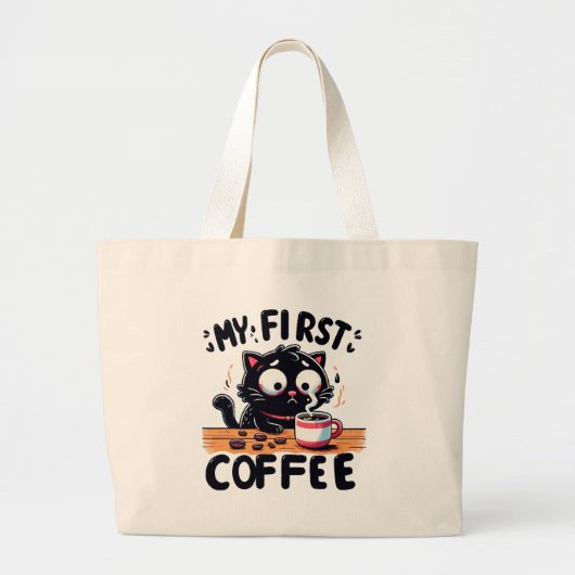 最初のブラックコーヒー冒険 ラージトートバッグ (正面)