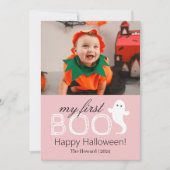 最初のブー!可愛不気味いハロウィンの家族の写真 シーズンカード (正面)