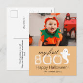 最初のブー！可愛不気味いハロウィンの家族の写真 シーズンポストカード (正面/裏面)