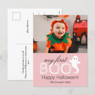 最初のブー！可愛不気味いハロウィンの家族の写真 シーズンポストカード