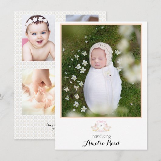 最初のベビーの発表ピンクのロッキング馬の写真 シーズンカード (正面/裏面)