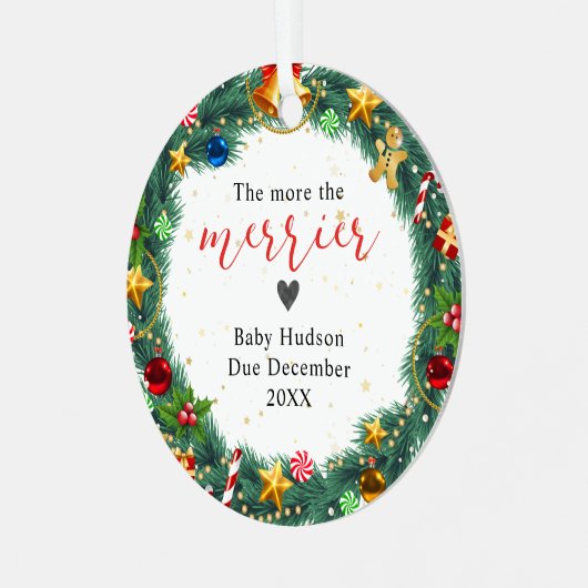 最初のベビーは両親がクリスマスであることを期待 メタルオーナメント (正面左)