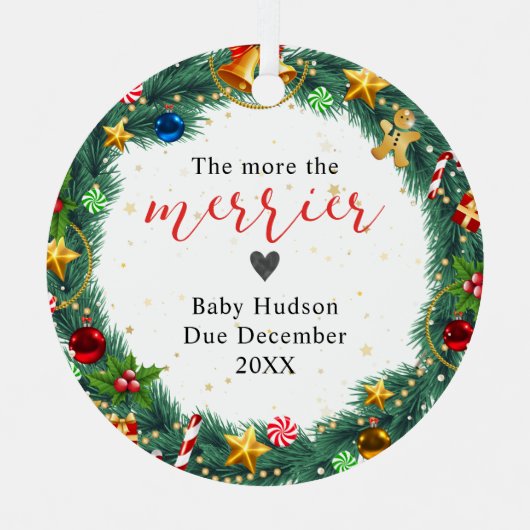最初のベビーは両親がクリスマスであることを期待 メタルオーナメント (正面)