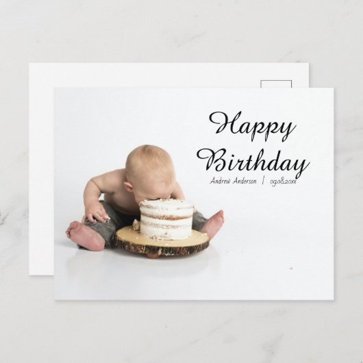 最初のベビーハッピーバースデー招待はがき ポストカード (正面/裏面)