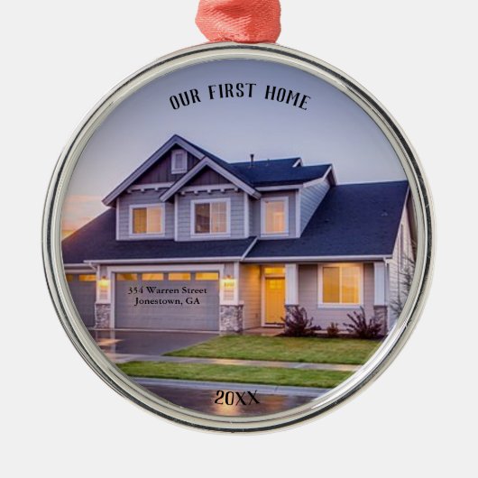最初のホーム写真 |とパーソナライズされたアドレス | メタルオーナメント (正面)